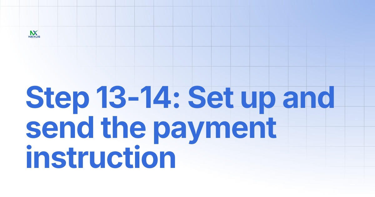Step 13-14: Set up and send the payment instruction | Nexus Payments Docs
